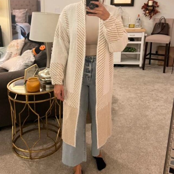 Cozy Color Block Stripes Fuzzy Open Front Cardigan - Picture 6 of 9